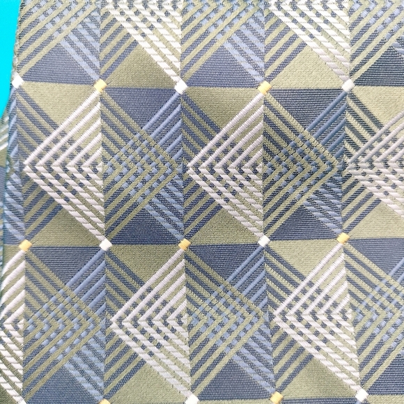 Murano Silk Necktie Tie Geometric Pattern X long Blue Green Made in USA Formal - Picture 2 of 9